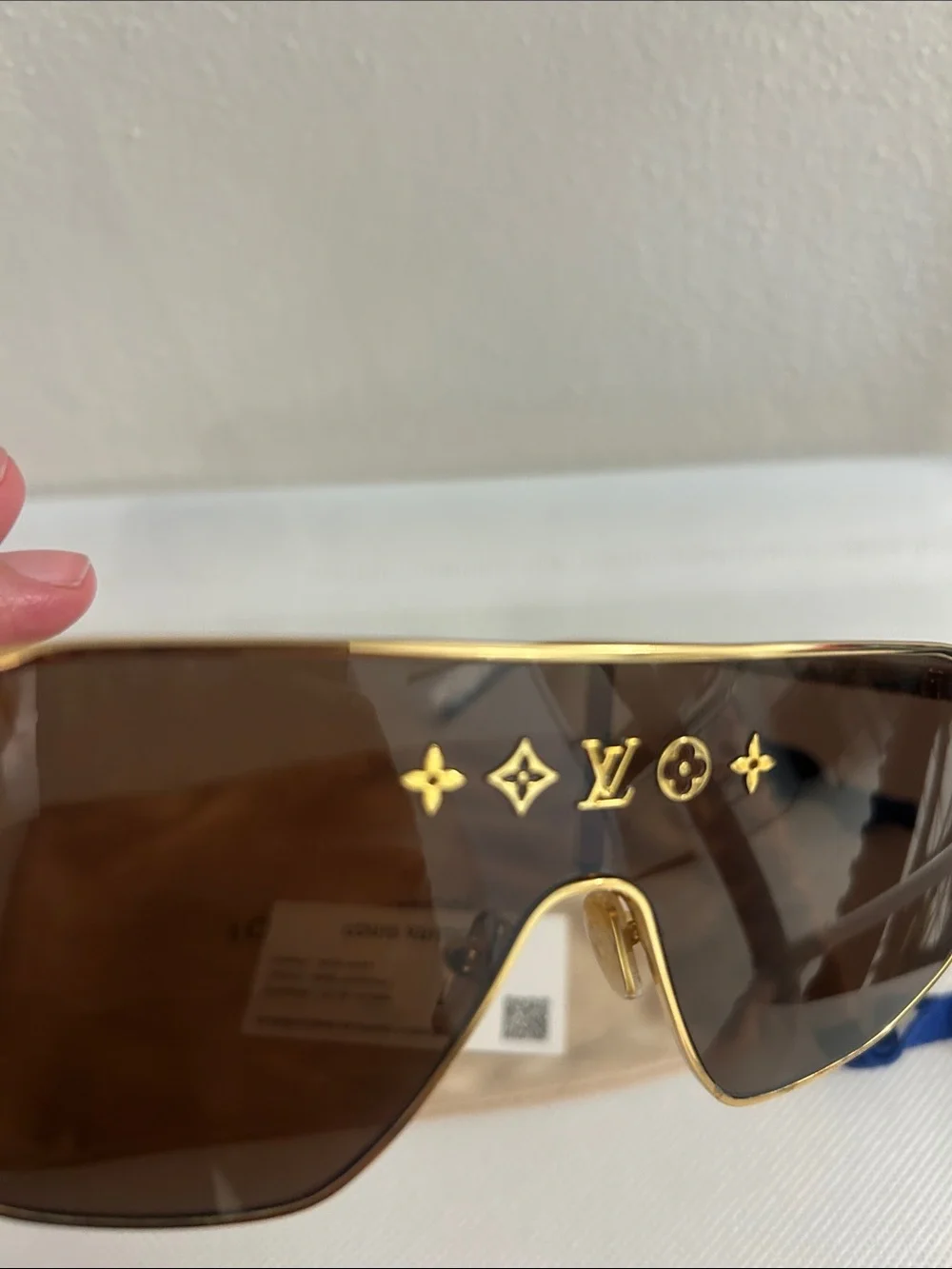 Louis Vuitton Men’s Gold Frame Brown Shield Sunglasses with LV Brow Motif